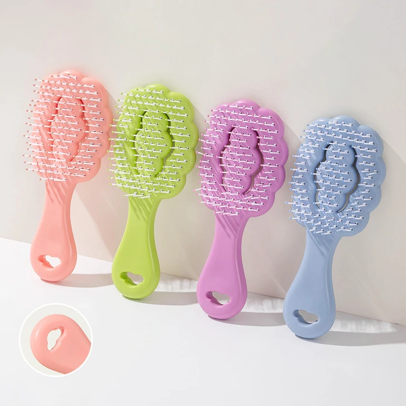 1pcs cute cartoon portable hollow hair brush scalp massage comb hairstyle mini quick blow dry wet dry curly hair brush