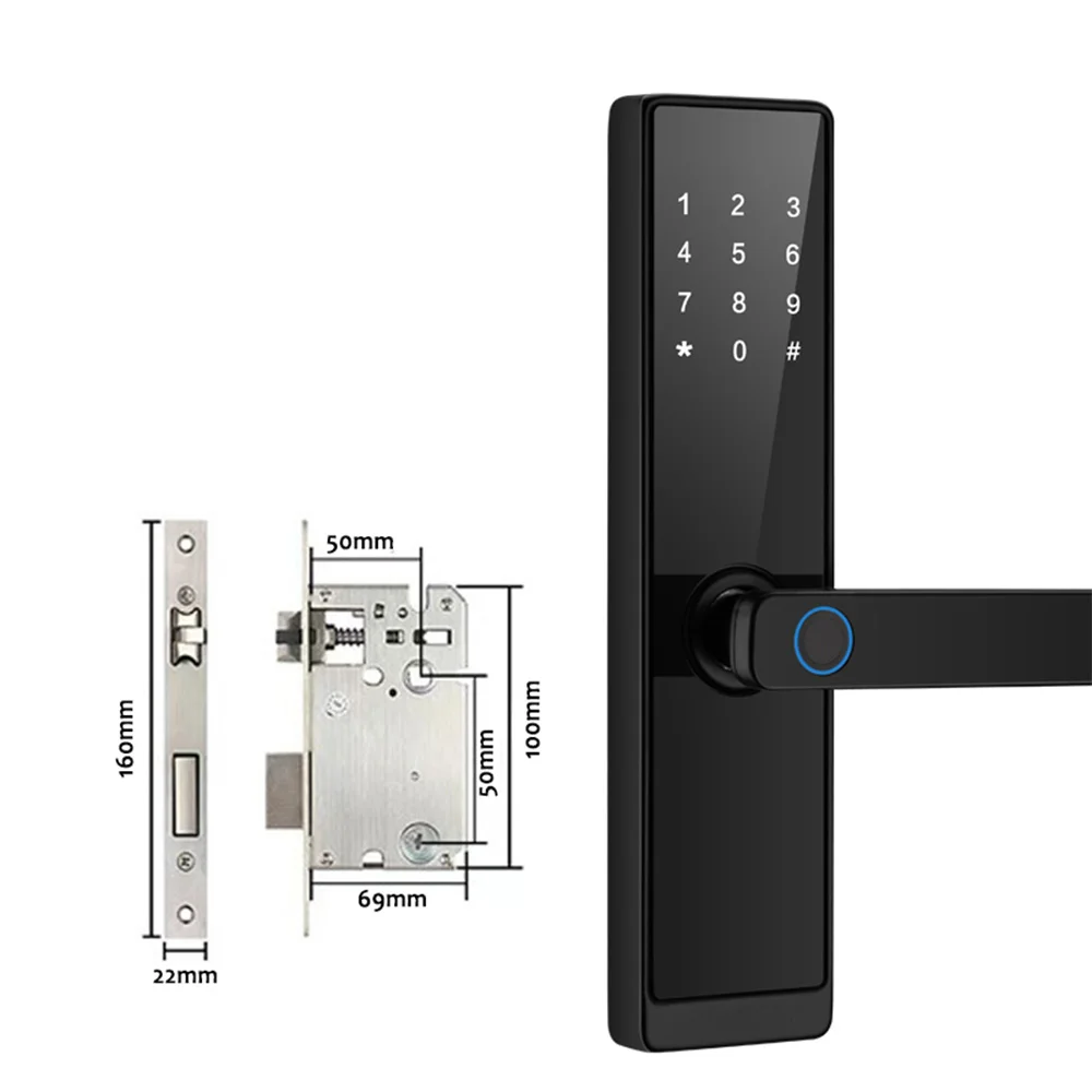 WAFU Smart Door Lock Keyless Entry Door Lock Handle with Cards and Keys Biometric Door Lock Tuya App Remote Operation for Home