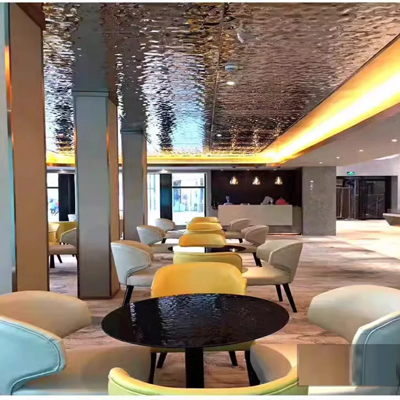 122X244CmCustomized water ripple stainless steel plate background wall ceiling, metal mirror embossed plate concave convex wave