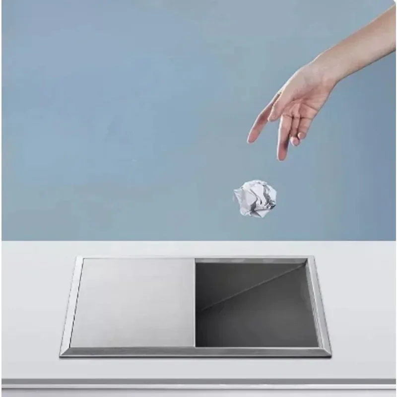 304 Stainless Steel Rectangle Built-in Countertop Desktop Benchtop Half Open Waste Trash Chute