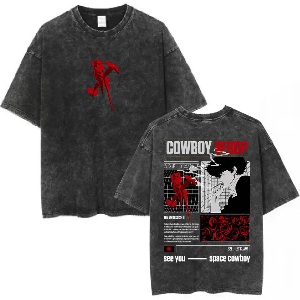 Camisetas Vintage de Anime Cowboy Bebop Spike Spiegel, Camisetas de Manga Corta de Algodón para Hombre y Mujer, Camisetas Oversize de Estilo Urbano