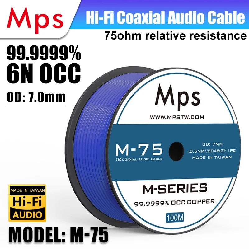 Cavo coassiale HiFi MPS M-75 99.9999%OCC 75ohm Segnale digitale Amplificatore Hifi virtuale CD DVD DAC Cavo audio Cavo audio RCA BNC