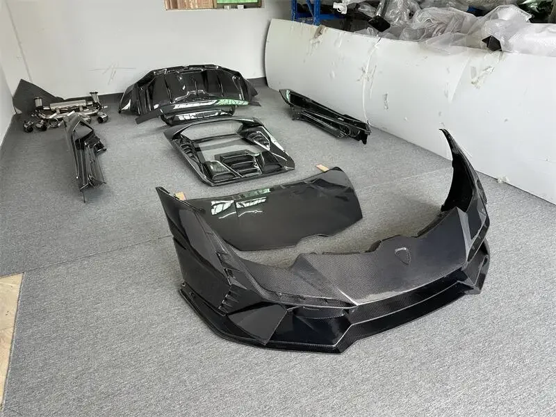 KQX Tecnica Style All Carbon Fiber Car Body Kit With Bumper Hood Side Skirts Exhaust for Lambo Huracan LP580 LP610 EVO Tecnica K
