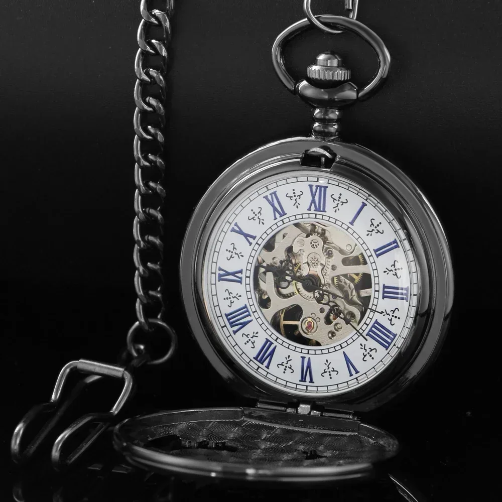 NEW Hollow Black Flying Eagle Mechanical Hand Winding Pocket Clock for Male Antique Stylish Timepiece Watch Gift