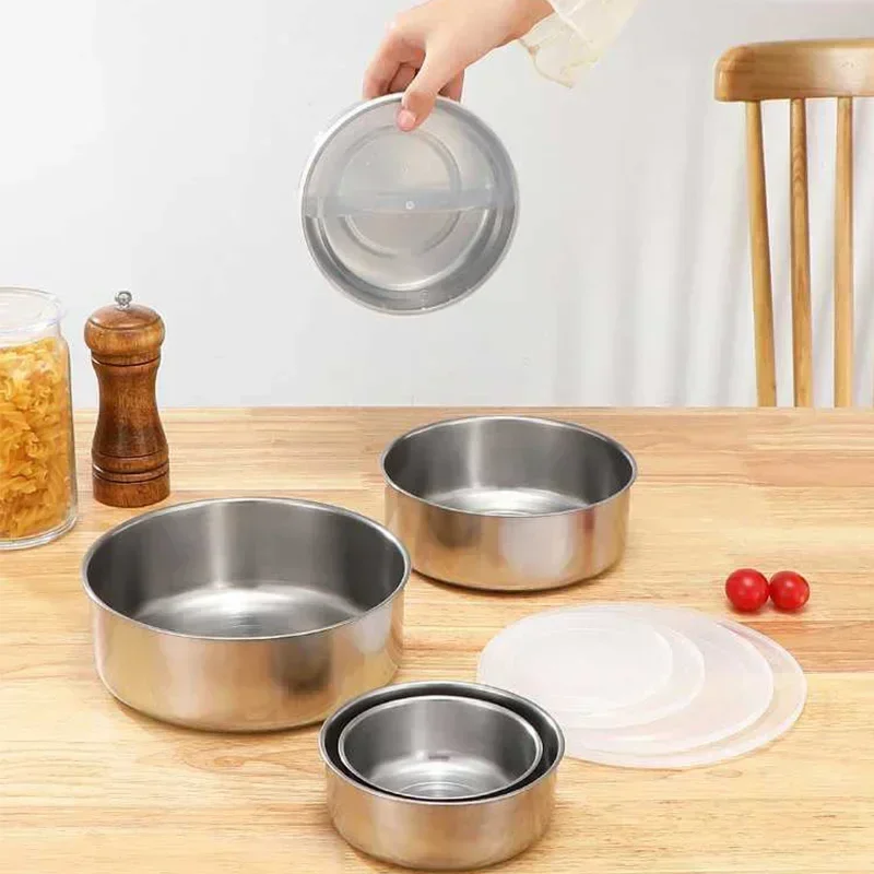 1Set Salad Mixing Bowl Set Stainless Steel Multipurpose Soup Basin 5 Sizes Nesting Bowls for Kitchen Cooking Baking Food Storage