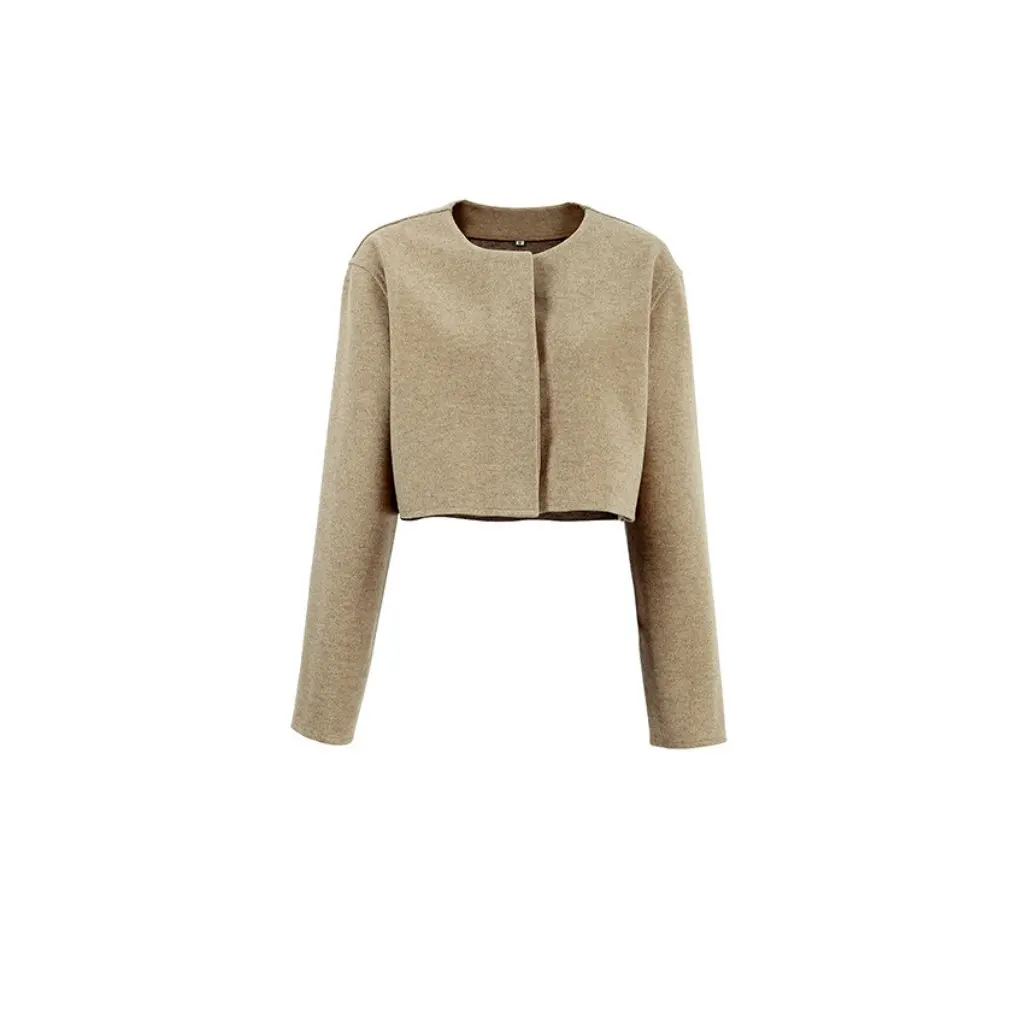 

Women's Brown Woolen Coat Maillard Style Lazy Sense Niche Design Short Top for Autumn Winter European American Fashion