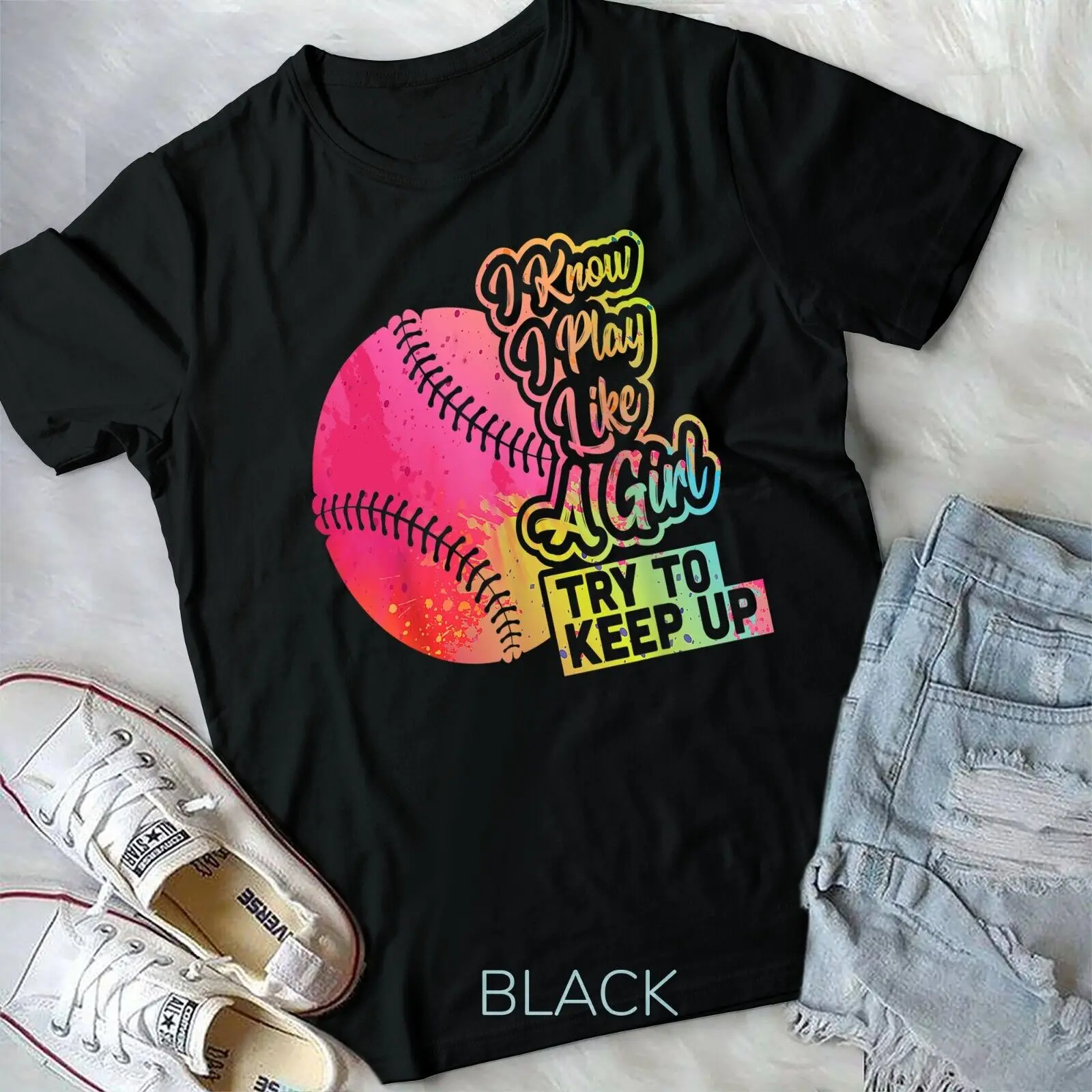 

Baseball Women Funny Gift Team Play Like a Girl Softball T-Shirt Unisex T-shirt