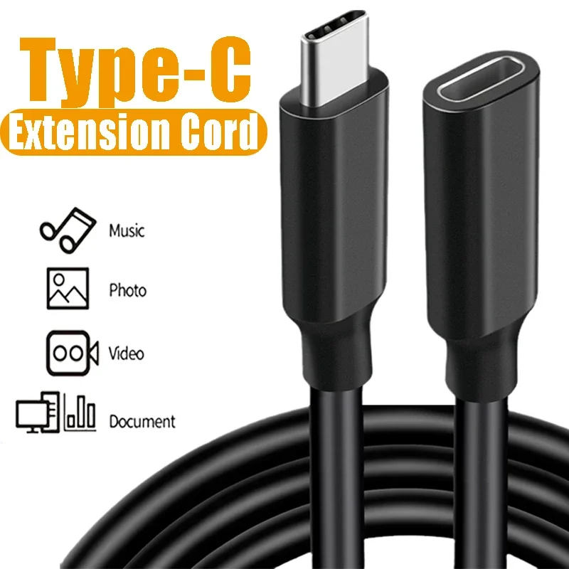 USB C Data Cables 60W Type-c Extension Cord Type-c Male To Female 3A Extension Cable Gold-plated Extensor Charger Wire Connector