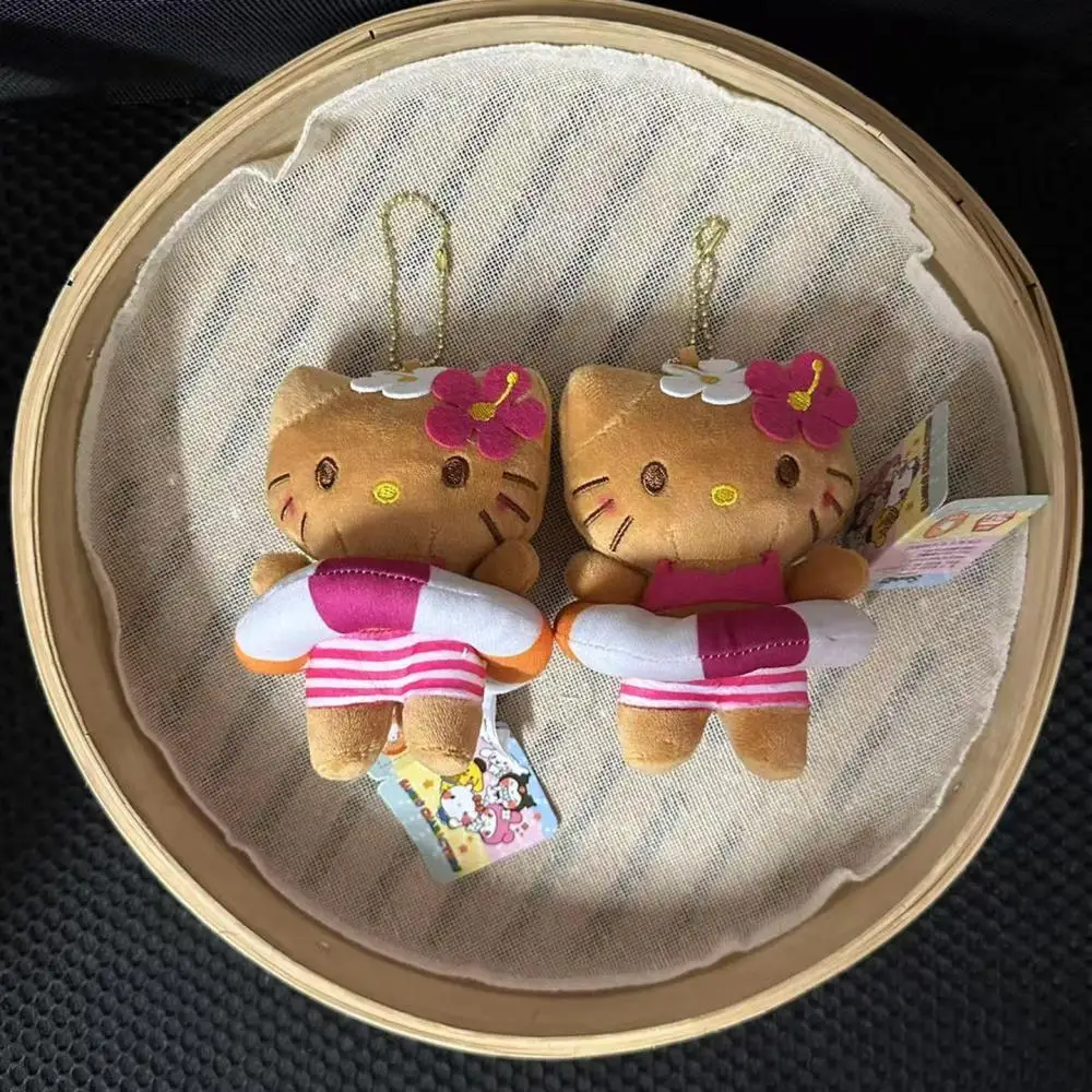 Sanrio Bikini Black Skin Hello Kitty pluche pop sleutelhanger zomer zwemmen cirkel speelgoed hanger rugzak decoratie verjaardagscadeau