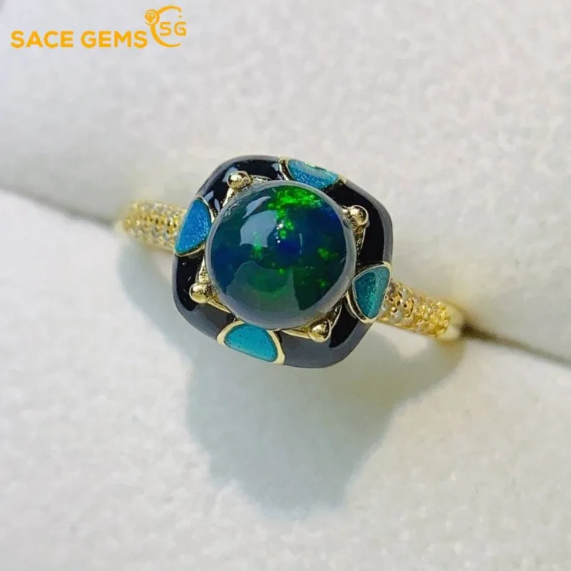 

SACE GEMS модные роскошные кольца из стерлингового серебра 925 пробы 7*7 мм с натуральным опалом для женщин, изящные ювелирные изделия для свадьбы, помолвки и вечеринки