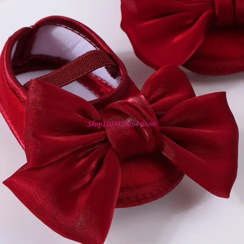 

Elegant Baby Girl Soft Shoe Walking Shoes with Headband Set Newborn Girl Cotton Bowknot Footwear with Headband set Gift