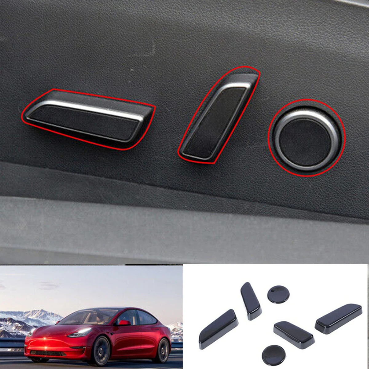 Car Accessories For Tesla Model Y 2021 Seat Adjust Switch Button Trim Cover Carbon Fiber Black Color ABS Interior Auto Parts