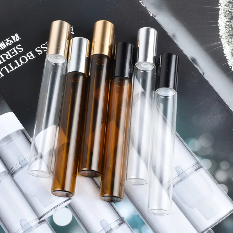 

10ML Amber Roll glass On Roller Bottle with Stainless Steel Refillable Essential Oils Perfume Bottles Containers