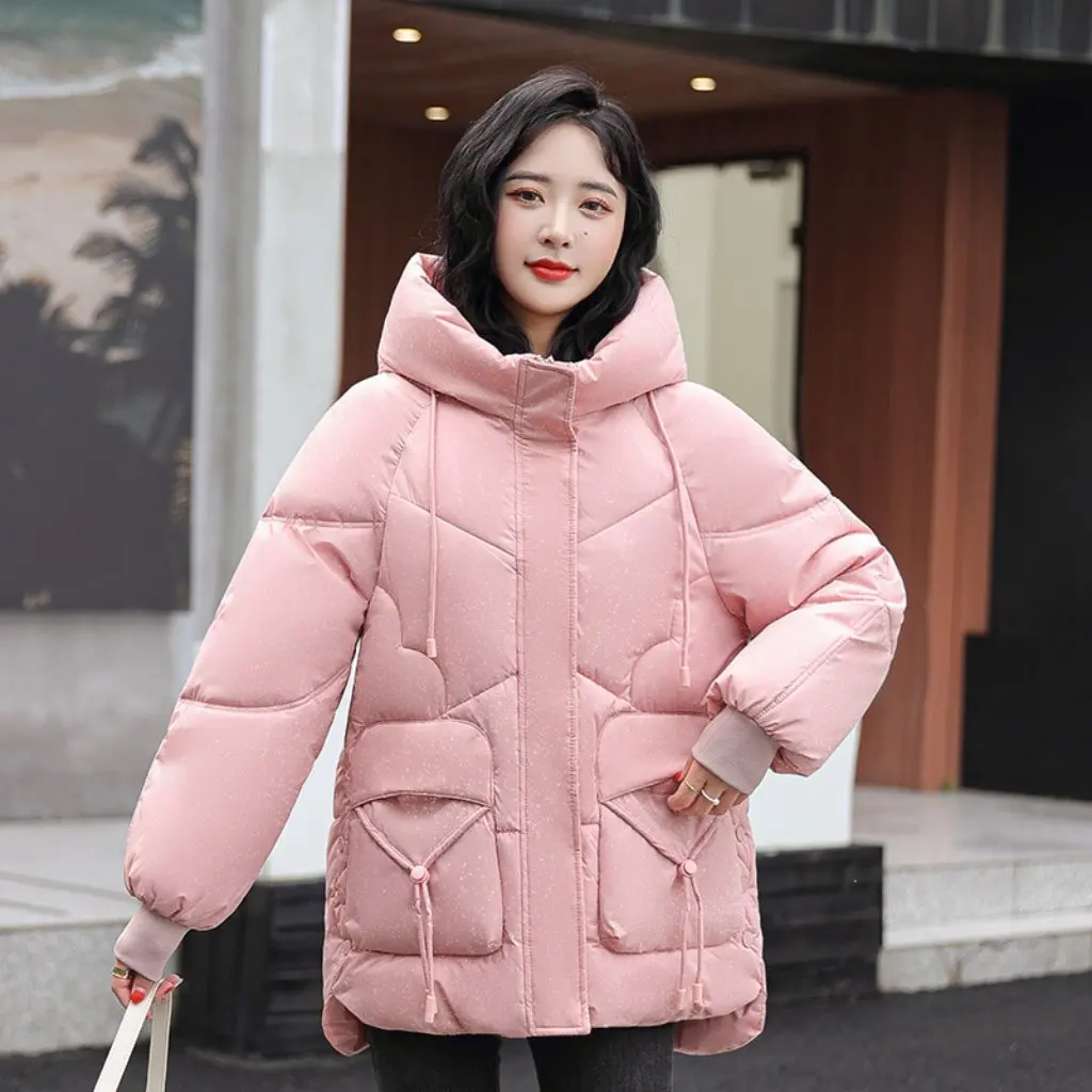 

Women's Korean Style Loose Hooded Cotton Jacket Winter down Cotton Outwear Thickened Warm Versatile