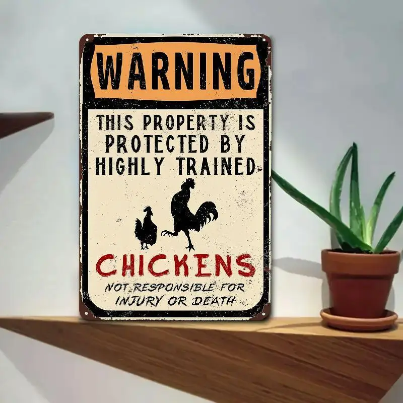 Wall Decor For Home Kitchen Bathroom Farm Garden Garage, Warning Vintage Tin Sign Warning This Property Is Protected By Highly T