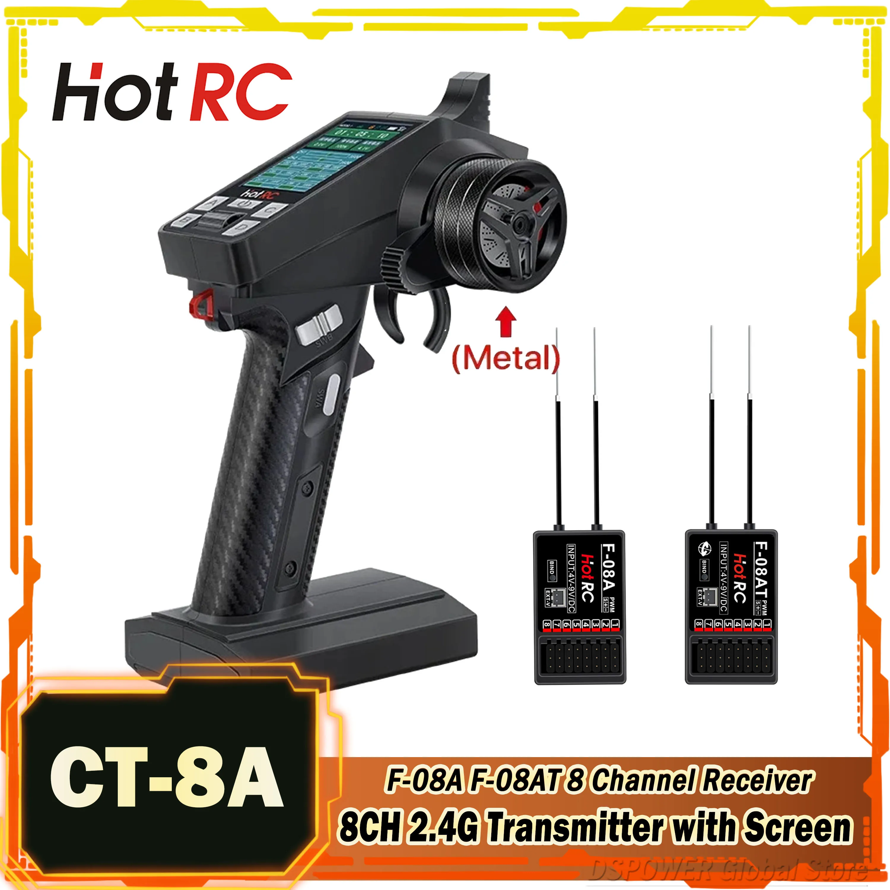 HOTRC CT-8A 8CH 2.4G Transmitter Remote Control F-08A F-08AT 8Channel Receiver Gyro Radio System for RC Ship Model Car Boat Tank