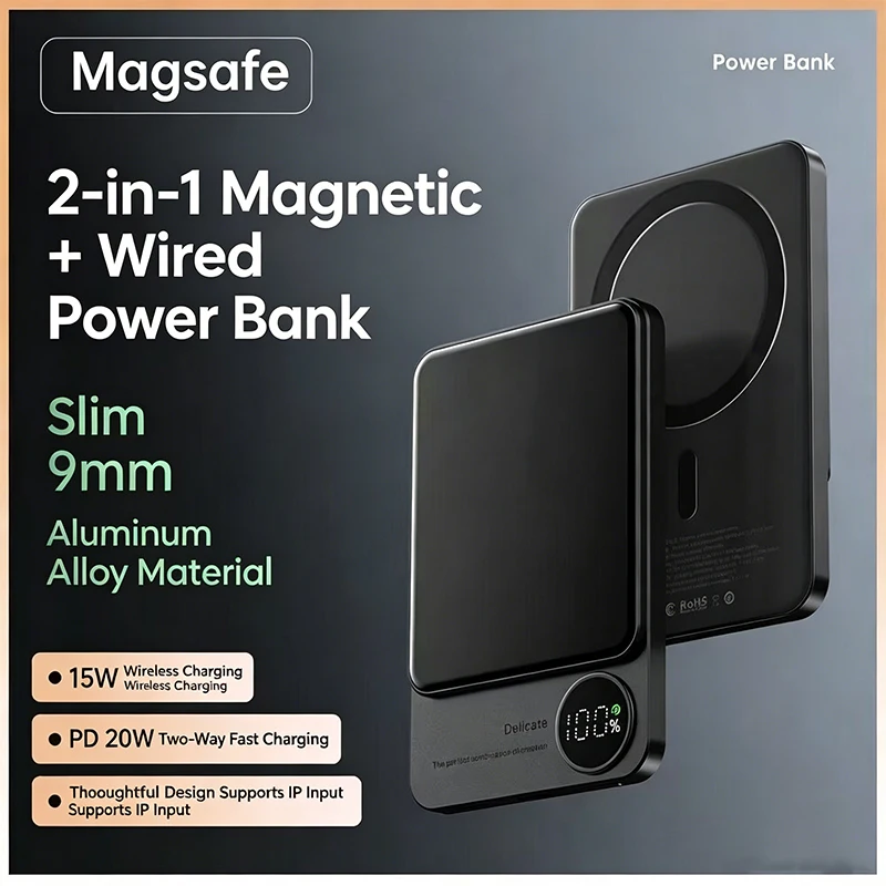 10000mAh Magnetic Wireless Portable Power Bank 22.5W Fast Charging Suitable for iPhone Samsung Xiaomi MagSafe Fast Charging