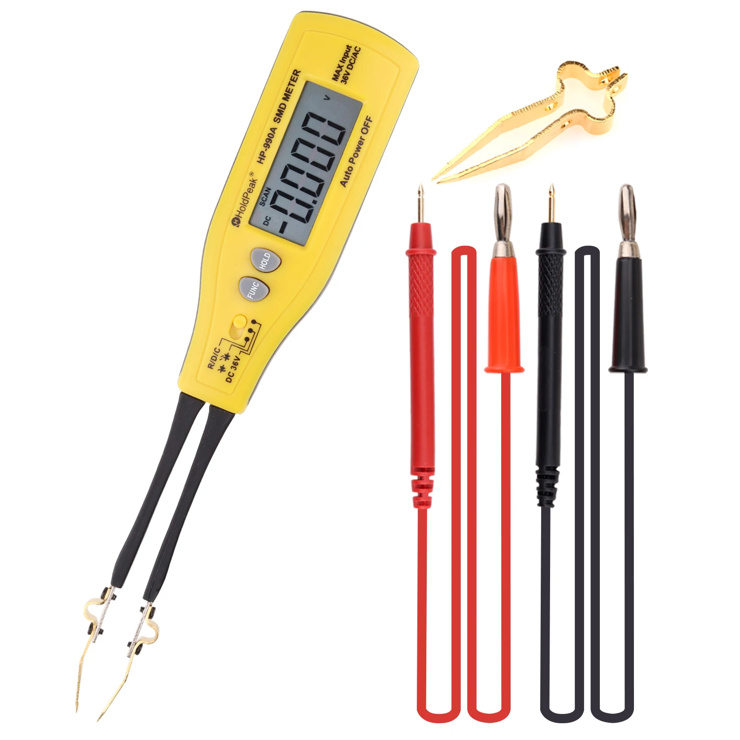 

990A SMD Tweezer Meter, 3000 Count Multimeter for Resistance/Capacitance/Diode/Continuity Test with Auto-Ranging, LCD Display