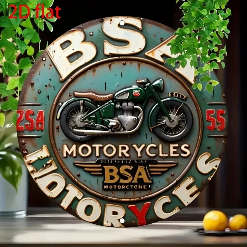 Vintage BSA Motorräder Metallschild – klassische runde Wanddekoration, zeitloses Design für Außenbereiche