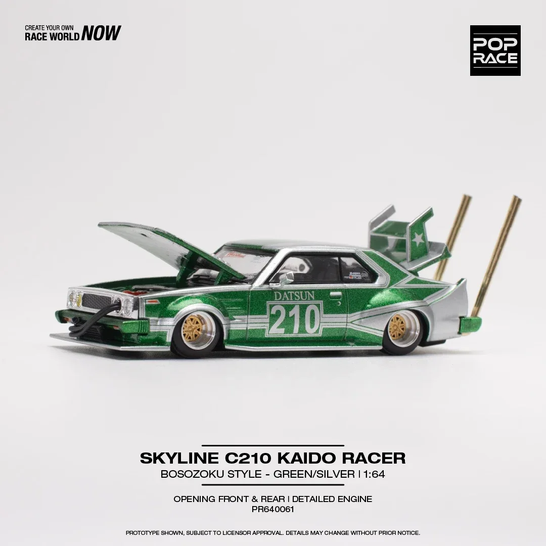 XCarToys x POP RACE 1:64 C210 Kaido Racer Bosozoku Style SilverGreen Diecast Model Car