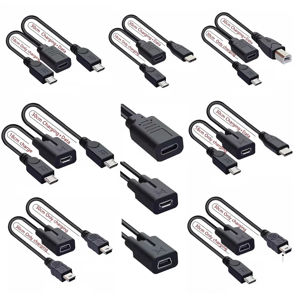 Type-C Mini Micro USB Splitter Y 1 Female To 2 Male Data Charge Cable Extension Cord for Phone Sync Data USB C Mini Usb Cable