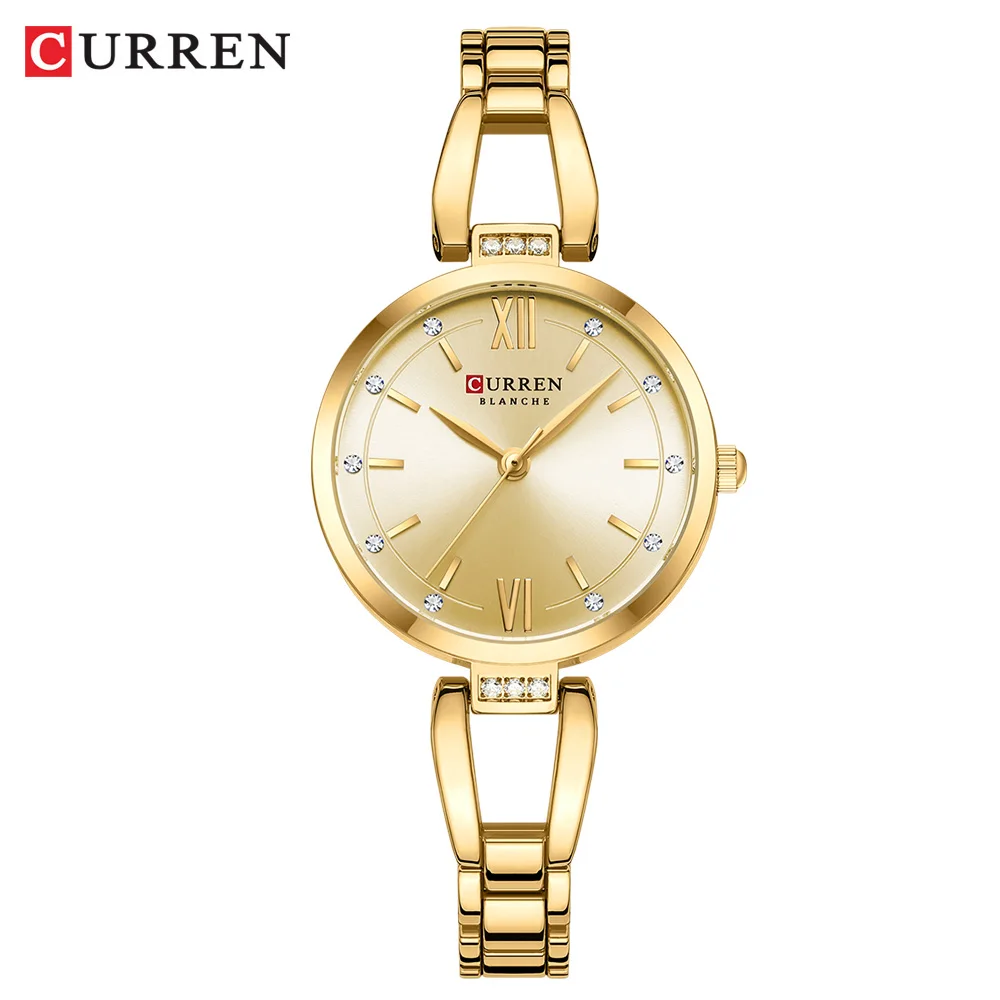 CURREN Luxuriöse, hochwertige Quarzuhr, modische, charmante Strasssteine, Edelstahlband, Damen-Armbanduhr 6