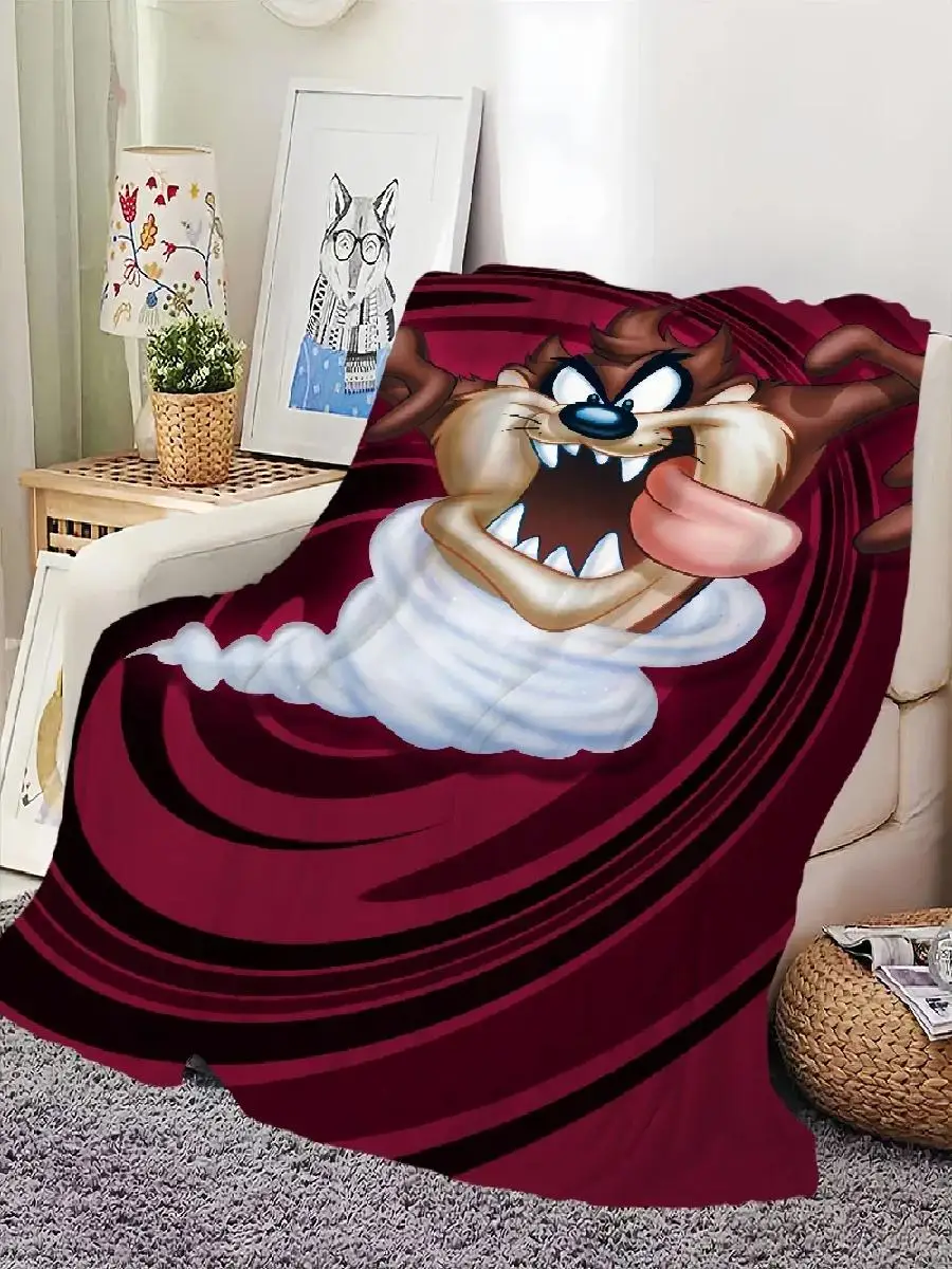 Funny Cartoon Throw Blanket Soft Plush for Living Room Bedroom Office Perfect Birthday Gift for Kids Tasmanian Devil Theme
