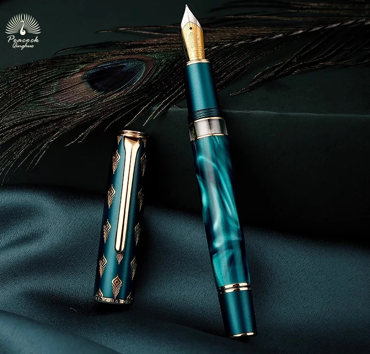 hongdian-n7-beau-stylo-plume-paon-vert-totem-capuchon-resine-piston-stylo-a-encre-ecriture-lisse-fournitures-scolaires-fournitures-de-bureau
