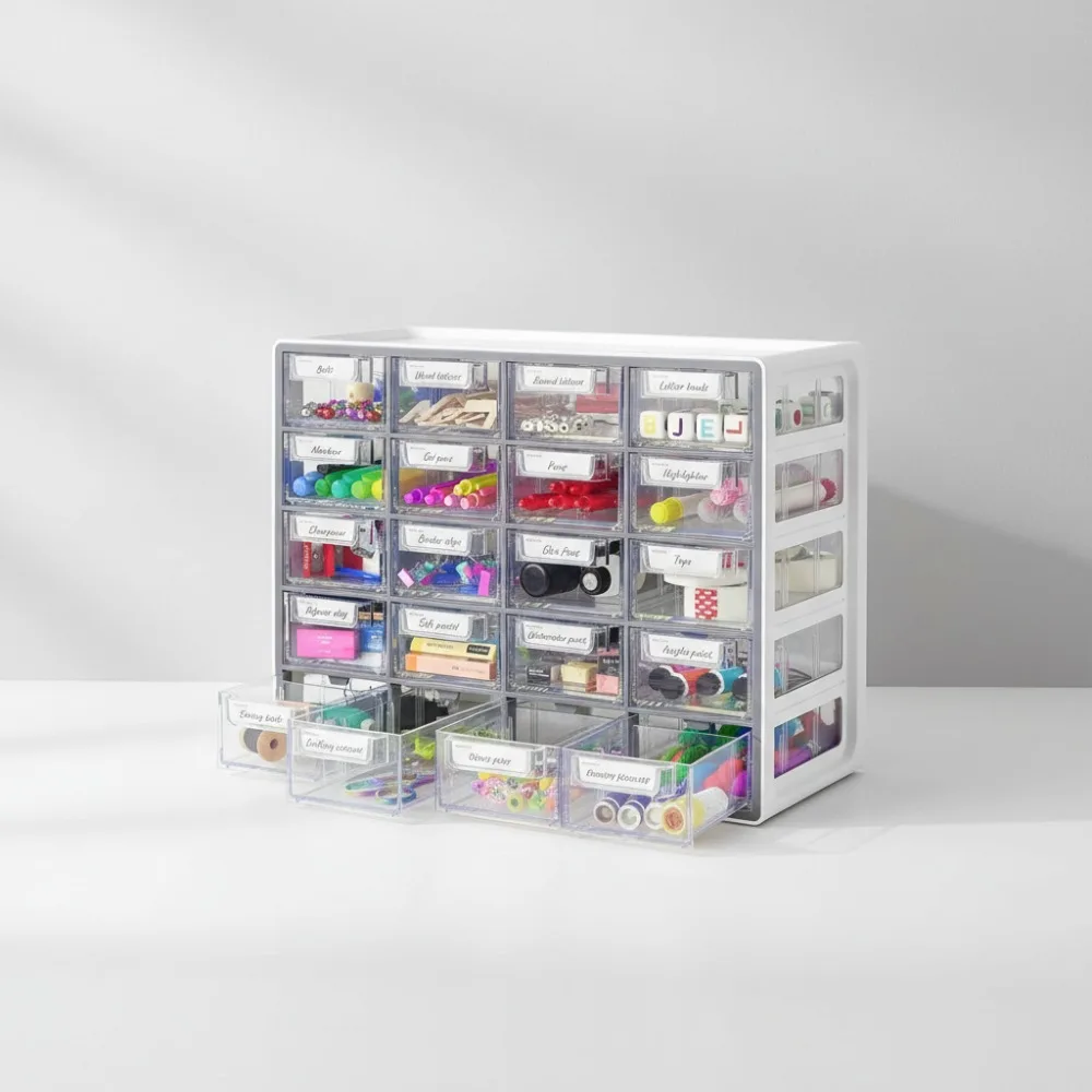 

Прозрачный пластиковый шкаф для хранения с 20-мя ящиками — штабелируемый органайзер для макияжа, поделок, офисных принадлежностей и мелких деталей
