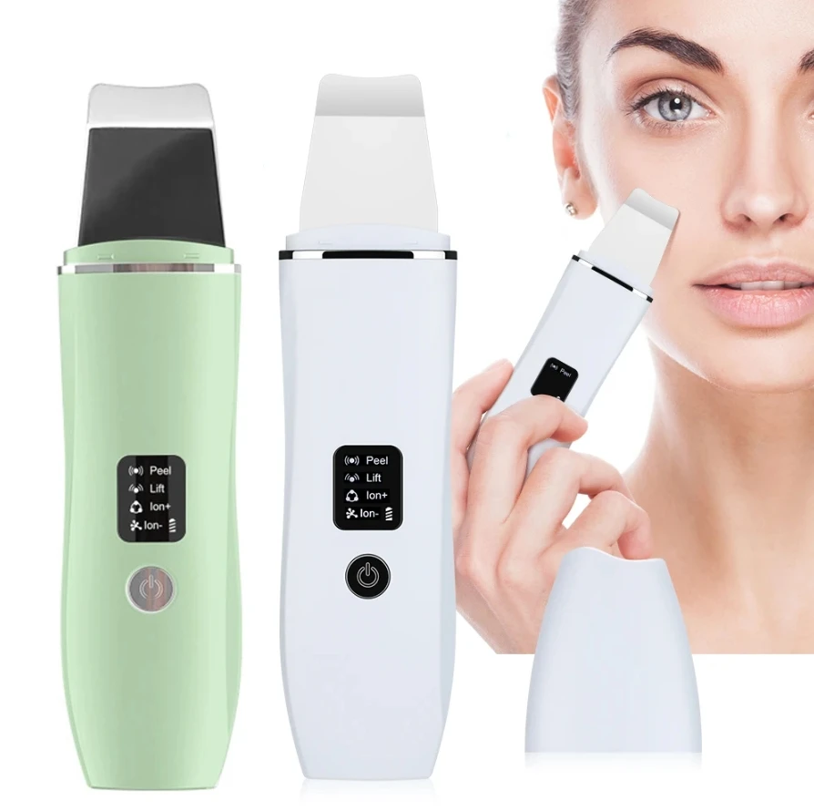 Ultrasonic Skin Scrubber Peeling Facial Shovel EMS Microcurrent Ion Acne Blackhead Remover Deep Cleansing Facial Lifting Devices