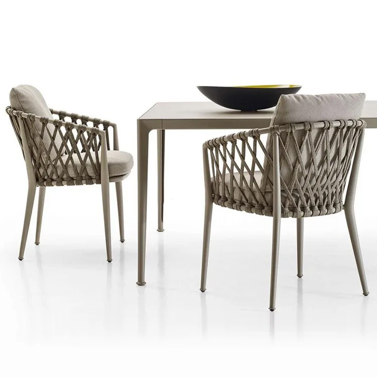 

Courtyard Party French Bistro Cafe Furniture Hotel Garden Restaurant Stackable Aluminum Rope Outdoor Dining Chairs