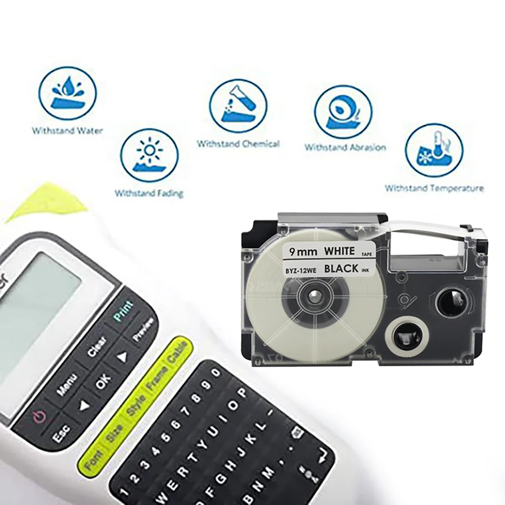 Cinta de etiquetas térmica para impresora CASIO, 6 piezas, 9mm, KL-120, KL-E300, KL-60, KL750B, KL820, KL750, KL7200