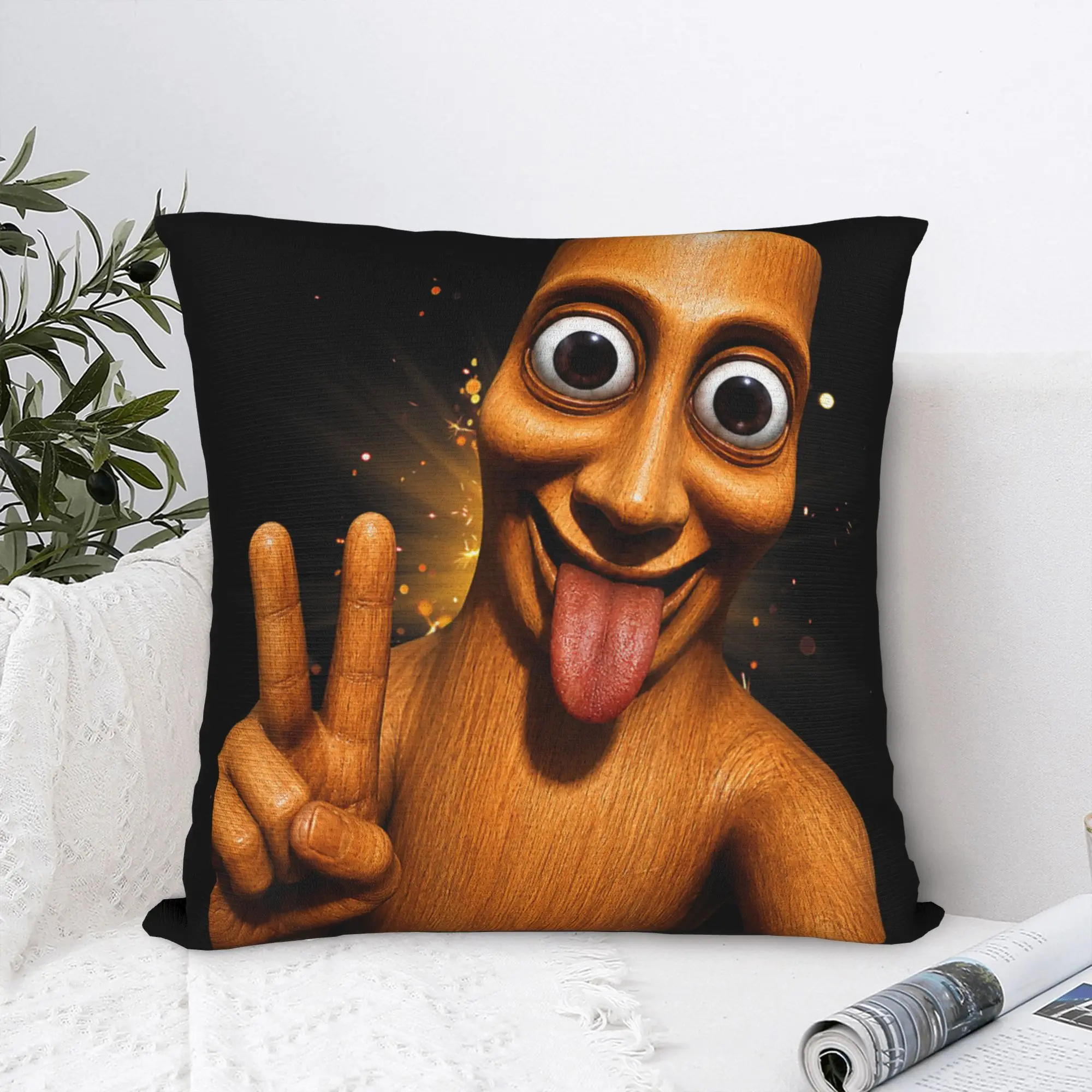 Pillow Cover Funny Halloween Tung Tung Sahur Peace Sign Tongue Out Meme  Cute Funny Pillow Case For Sofa Home Decor Pillowcases