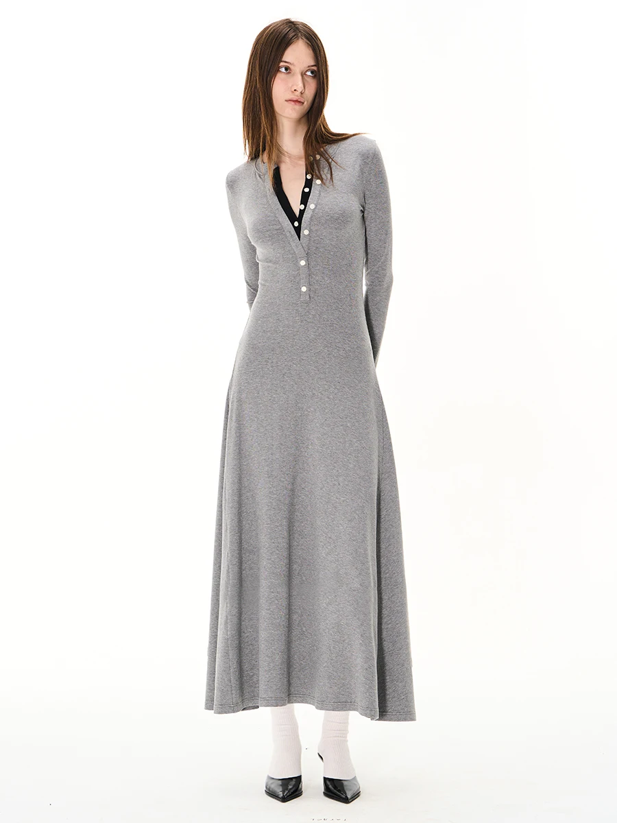 

Женское приталенное платье SelfSyntax осенне-зимнее с цветочным принтом, длинным рукавом, воротником Хенри, мягкое, эластичное, с цветными вставками и отделкой по низу