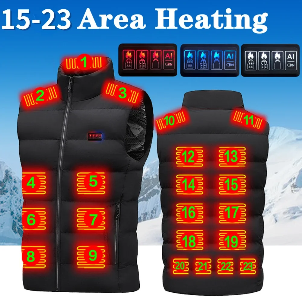 15 Zone Heating Vest Men's Padded Jacket USB Smart Heating Clothes Women's Winter Lightweight Cold-proof Sleeveless Ski Jacket