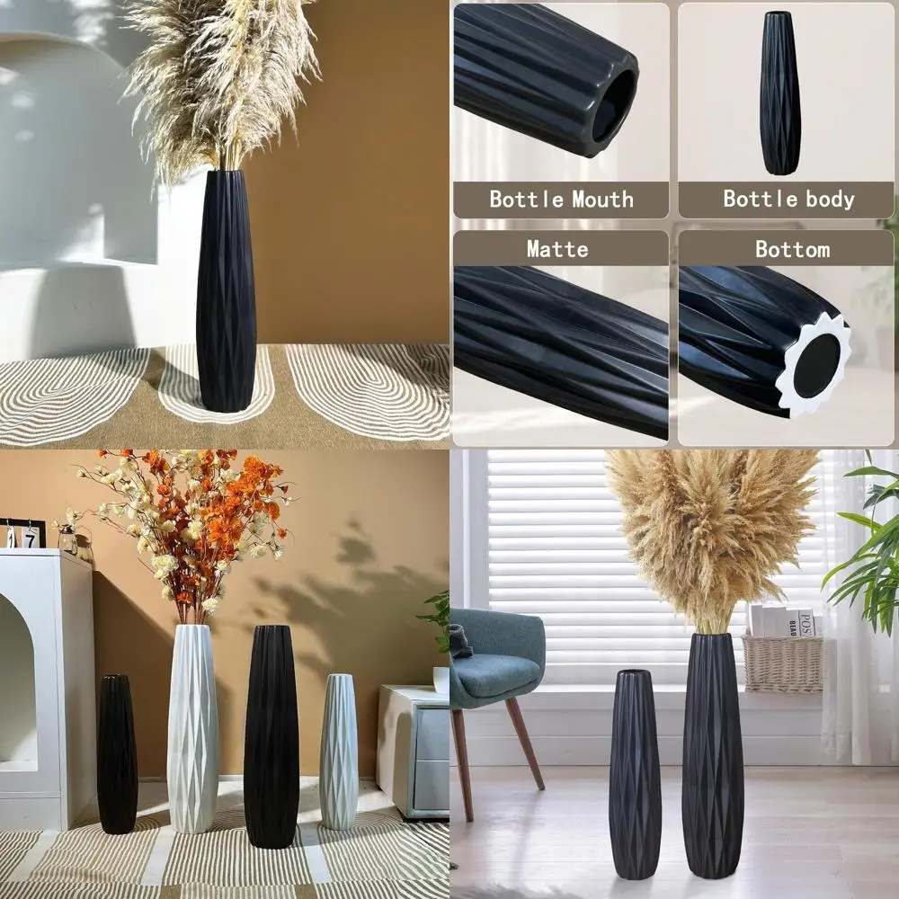 

24 Modern Minimalist Matte Black Floor Vase for Home, Office Decor with Pampas Grass, Suitable for Living Room Centerpieces, Tal