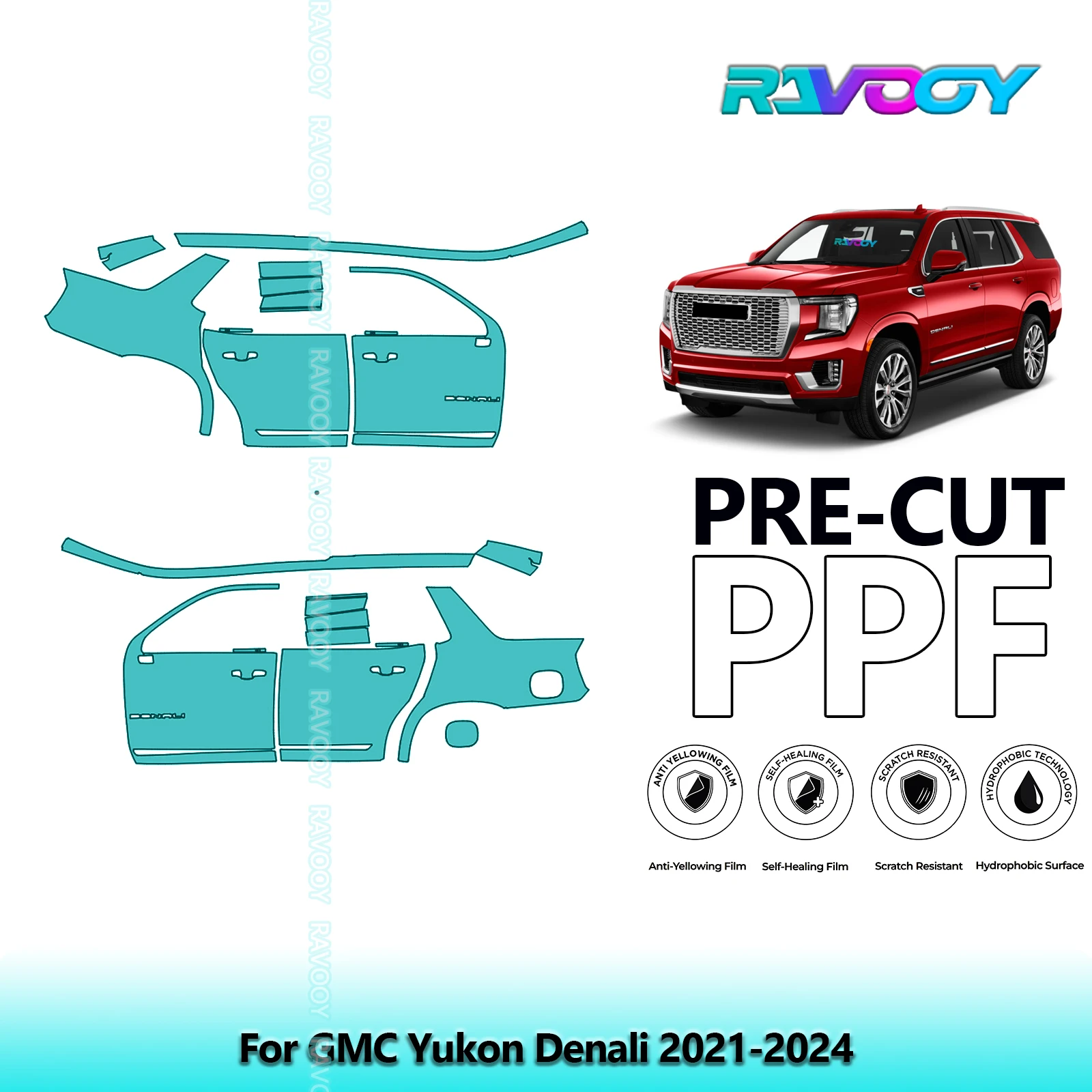

For GMC Yukon Denali 2021-2024 8.5mil Clear Matte Pre-Cut PPF Door & A/B Pillar Kit TPU Paint Protection Film Set