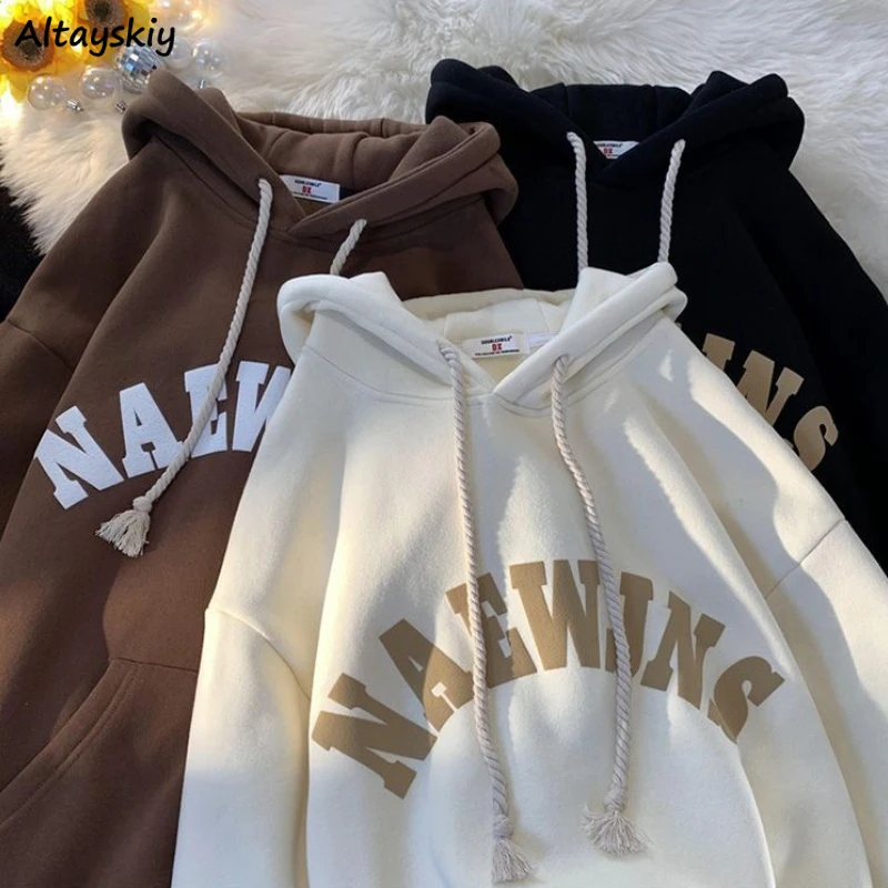 

Autumn Plus Velvet Hoodies Women Vintage Hooded Designed Fashion American Style Teens Soft Personal Streetwear Clothing Daily