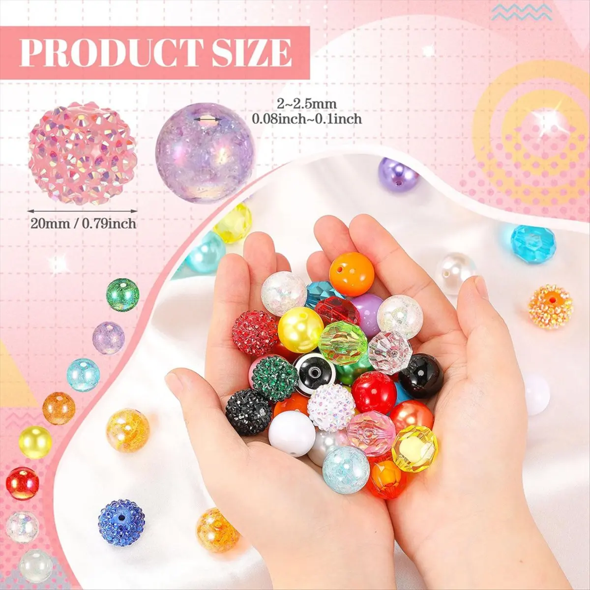 AA83 100 Pcs 20mm Beads for Pens Rhinestone Beads Bubblegum Beads for Pens Beadable Keychains DIY Craft Pen Jewelry Making