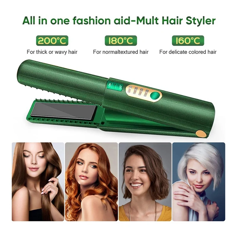 Cordless Hair Straightener, Flat Iron 2 In 1, Portable With USB-C Rechargeable 5000Mah Battery, Ceramic Plate