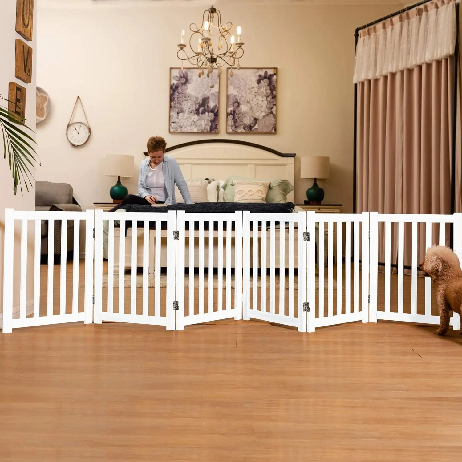 High Quality Wooden Indoor Folding Expandable Pet Dog Fence Playpen Standing Indoor Safety Barrier With 6 Panels