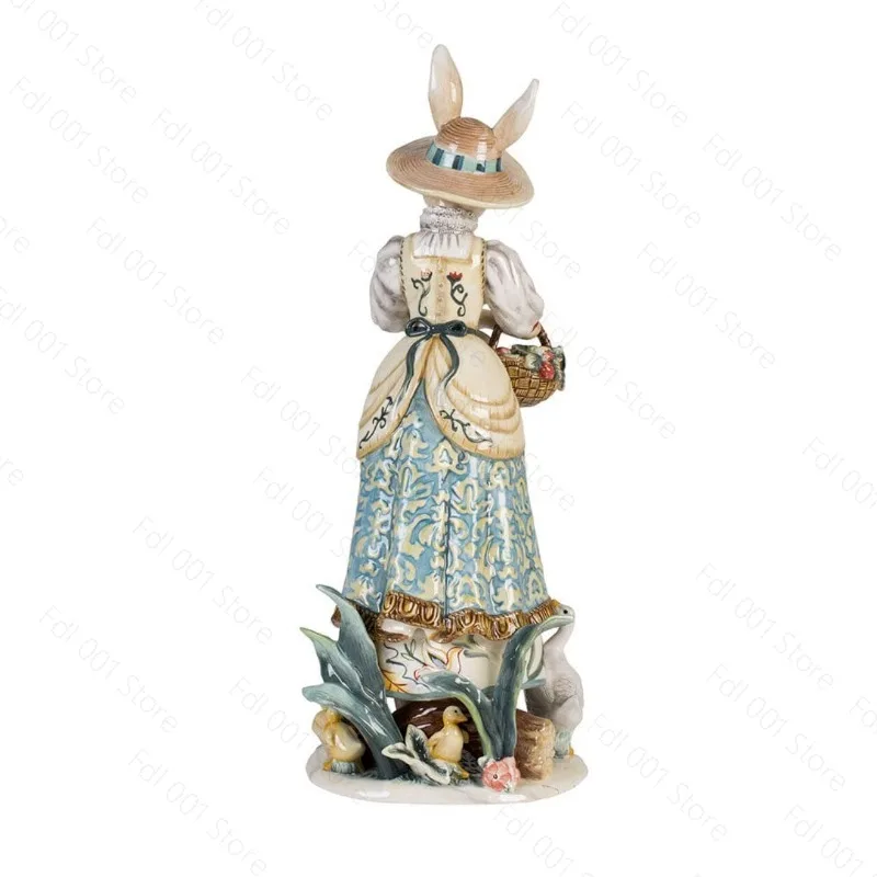 Pastoral Spring Flower Rabbit Ceramic Decorative Ornament Mrs. Flower Picking Rabbit