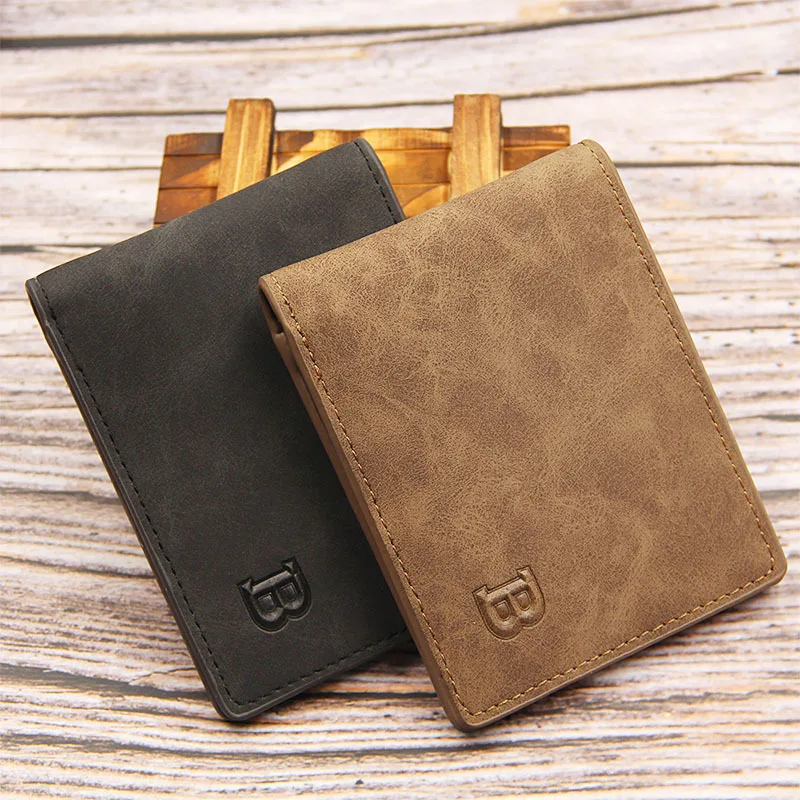Fashion men's short dollar wallet, matte retro multi-functional wallet, casual multi-card space