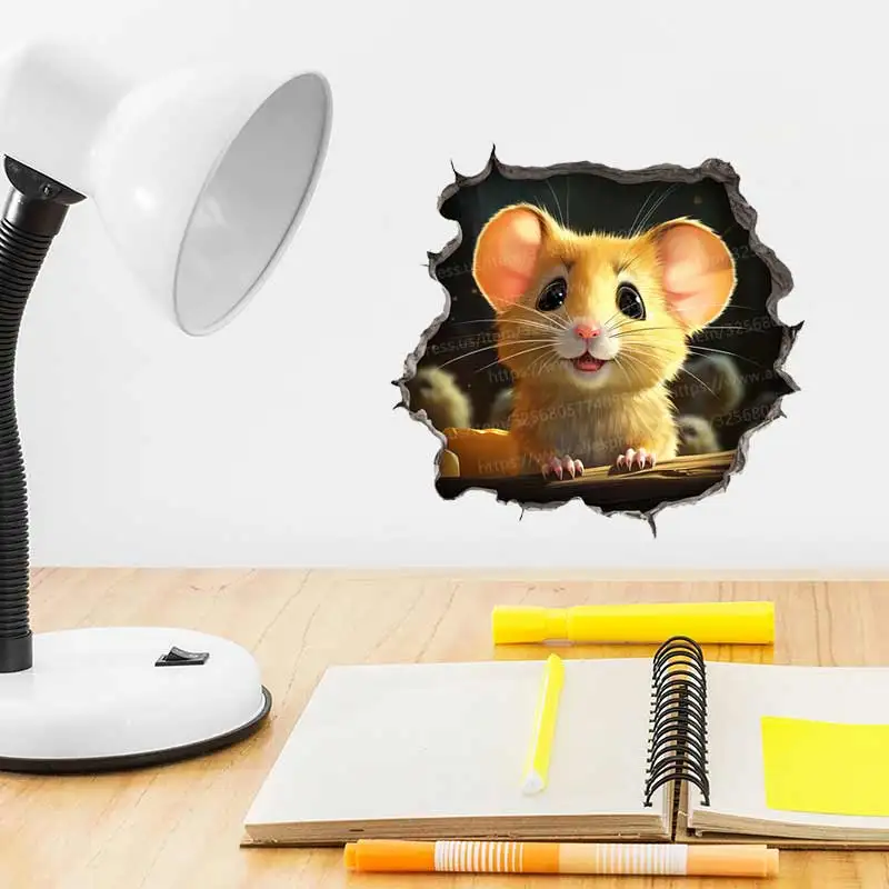 Cute Mouse Hole Wall Sticker Living Room Wall Edge Home Decoration Mural For Kids Bedroom Wallpaper  Funny Rats Decals S10