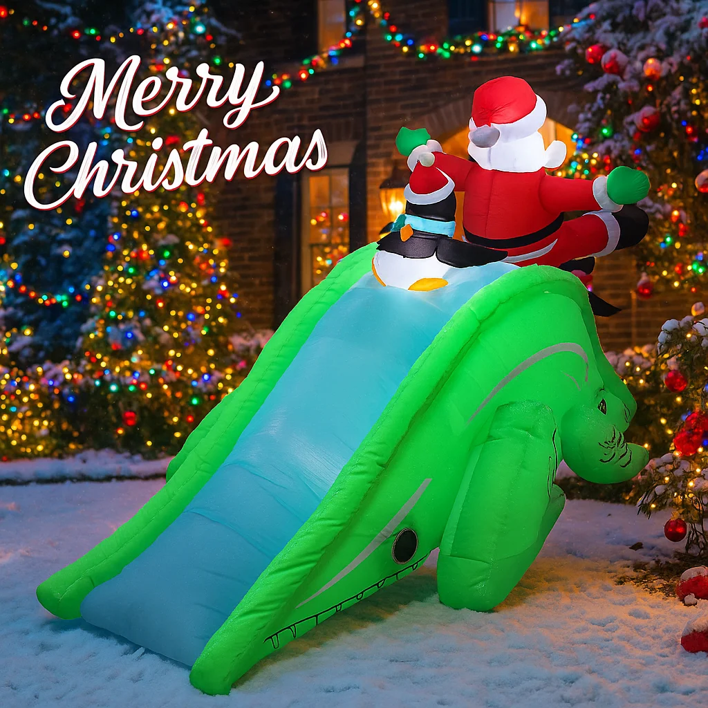 6.89FT Inflatable Santa Claus Penguins Dinosaur Slide Toy LED Lit Xmas Yard Decor Supplies Christmas Home Ornament Festive Gift