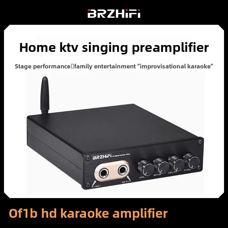 Of1 home ktv karaoke preamp amplifier with bluetooth reverb effect and dual microphone input