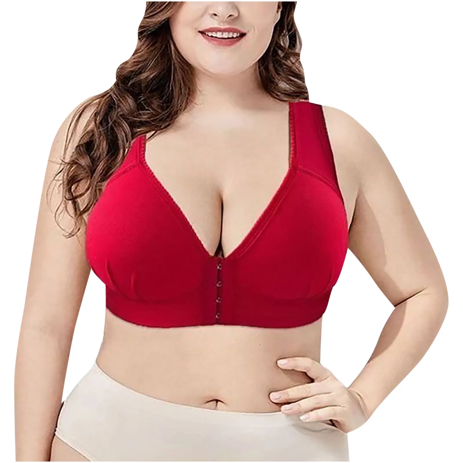 Plus Size Sexy Push Up Bra Front Closure Solid Color Brassiere Wireless Bralette Breast Seamless Bras for Women