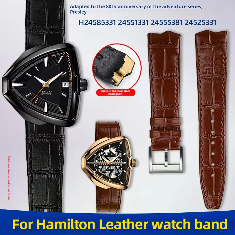Para Hamilton VENTURA Presley 80 aniversario H24535331/H24525331/H24585331 correa de cuero correa de reloj pulsera negra marrón para hombre