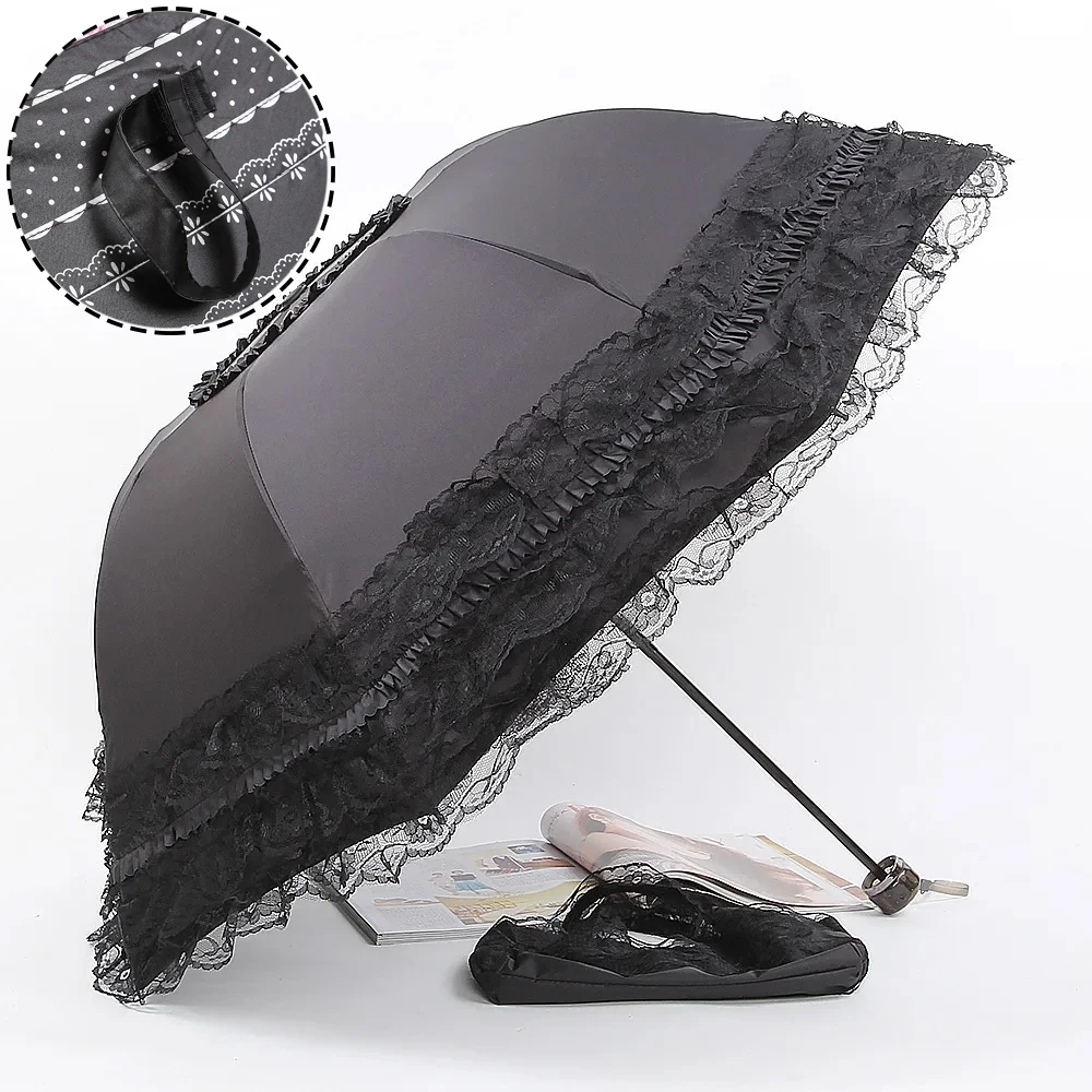 

Black Princess Lace UV Folding UV Resistant Woman Outdoor Sunscreen Compact Lightweight Parasol Wedding