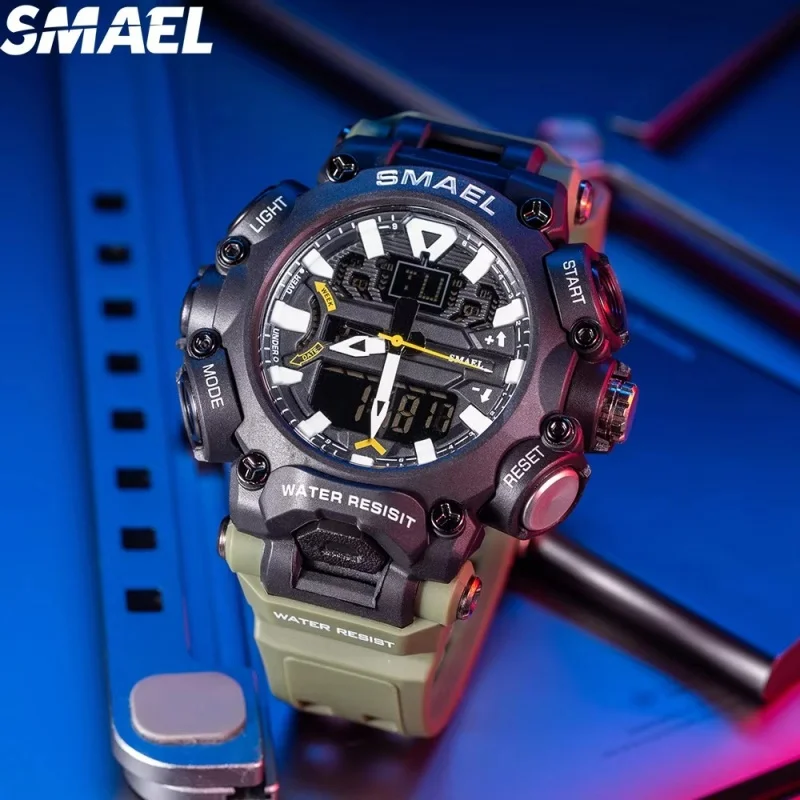 SMAEL 8053 relojes electrónicos de moda para hombres calendario luminoso Esfera Grande multifunción impermeable deportes al aire libre reloj de pulsera masculino